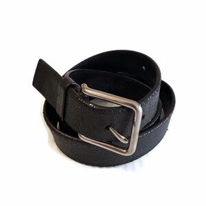 Jil Sander Black Leather Belt with Silver Buckle